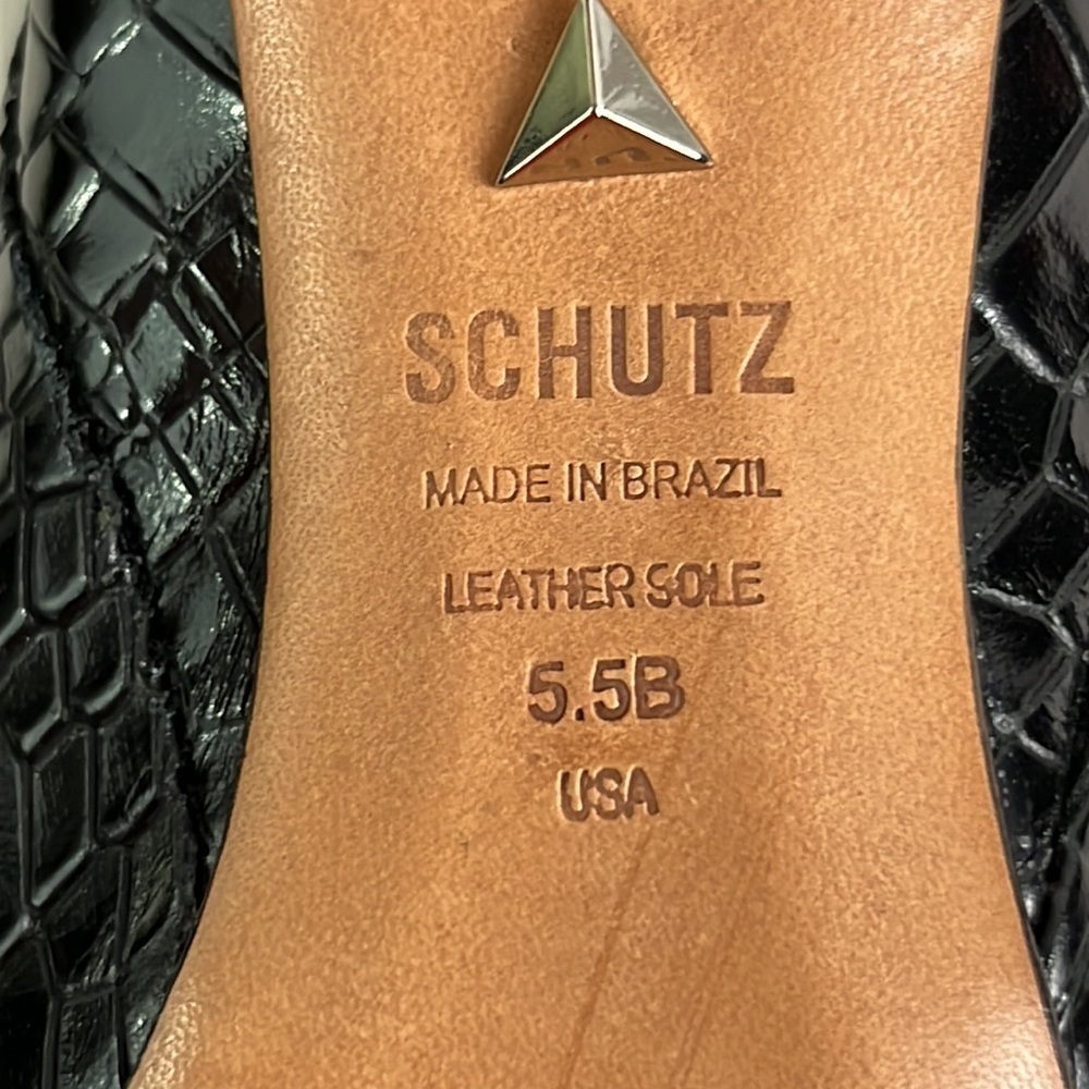 SCHUTZ Crocodile-Embossed Ankle Bootie Black Leather Stiletto Back Zip Size 5.5B - Picture 6 of 8